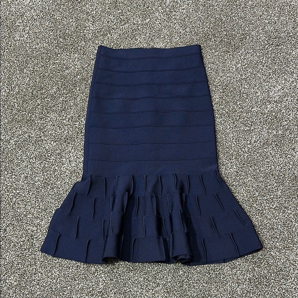 Herve Leger navy bandage skirt with ruffles XS